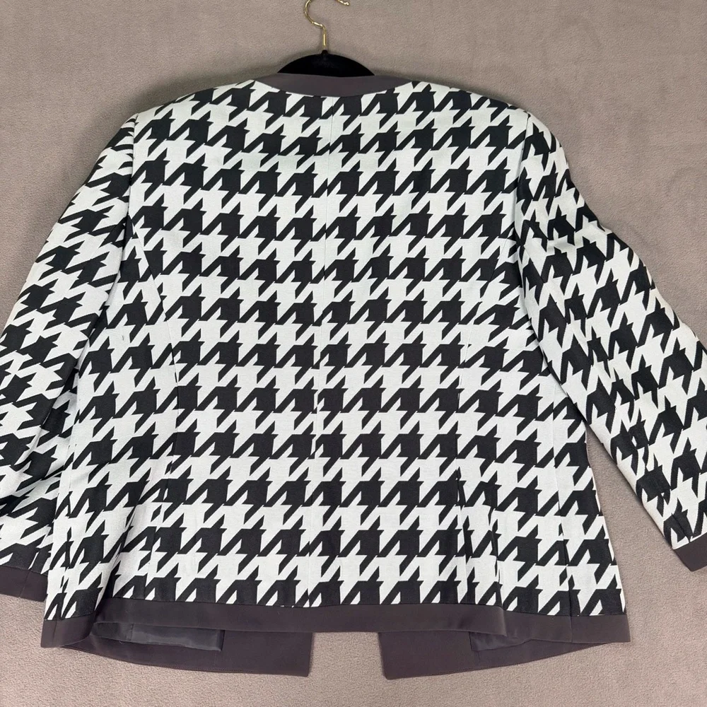 Kasper Women's Charcaol Gray/White Houndstooth Open Front Blazer/Jacket-Size 14 - Picture 7 of 7